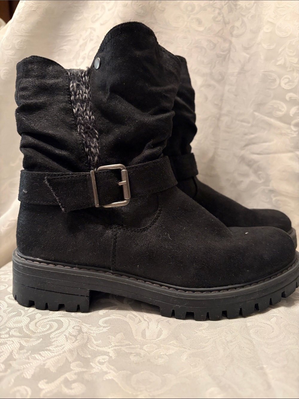 Kohl's Black Suede Buckle Knit-Trim Ankle Boots